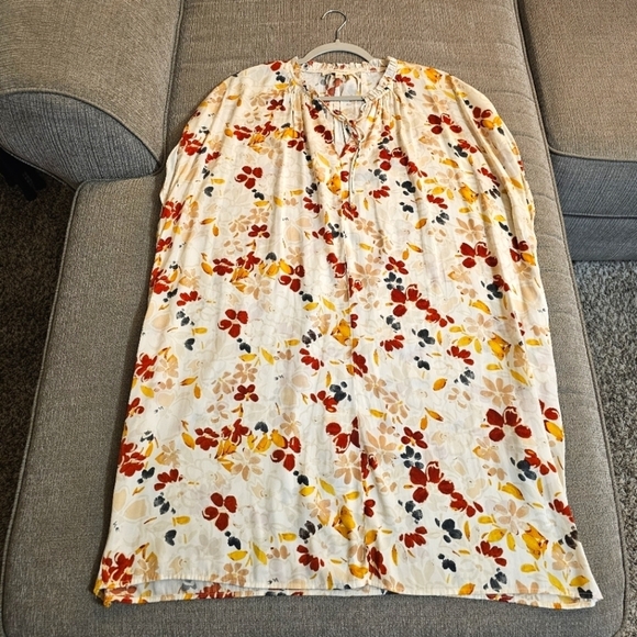 grade & gather Dresses & Skirts - Grade & Gather Floral Boho Shift Print Dress with Red Yellow Accents Small
